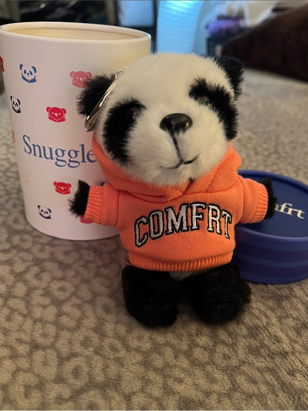 COMFRT Plush Panda Keychain in Orange Hoodie - Cute Backpack Accessory
